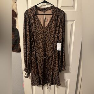 Guess Brown Leopard Long Sleeve Dress